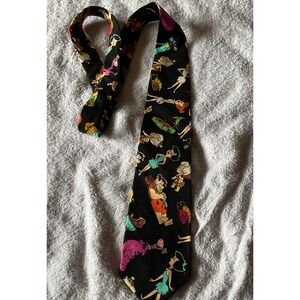 Ralph Marlin Necktie Mens OS Black Excellent Flintstones Novelty Vintage 90s